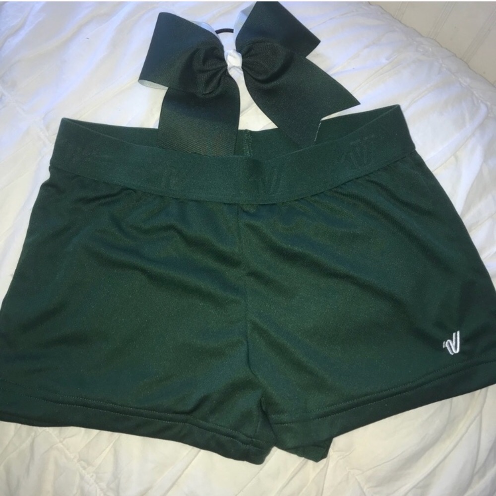 Varsity green shorts and bow set